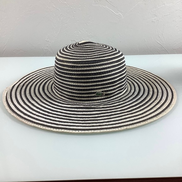 RARE Lacoste Wide Brim Paper Sun Black & Cream Hat Size OSFM EUC main image 9